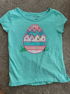 The Children's Place Aqua Sequin Easter Egg Short Sleeve Tee